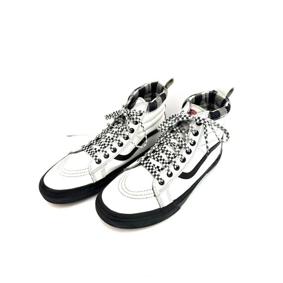 RARE PATTERN - VANS SK8-Hi MTE - MENS 11 FULL GRAIN WHITE LEATHER BLK/WHT CHECK